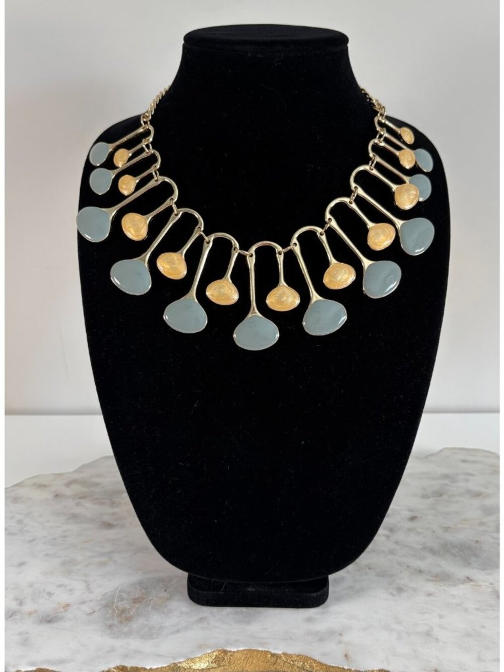 Mika Gold Tone Bib Necklace Gray Enamel Statement Necklace Adjustable